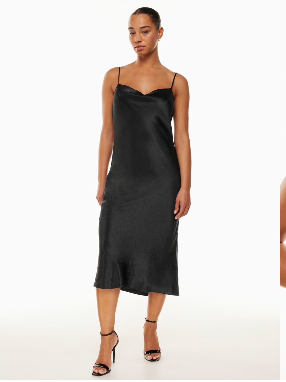 Aritzia Babaton Model Dress

Black Satin Slip Dress with Cowl Neck